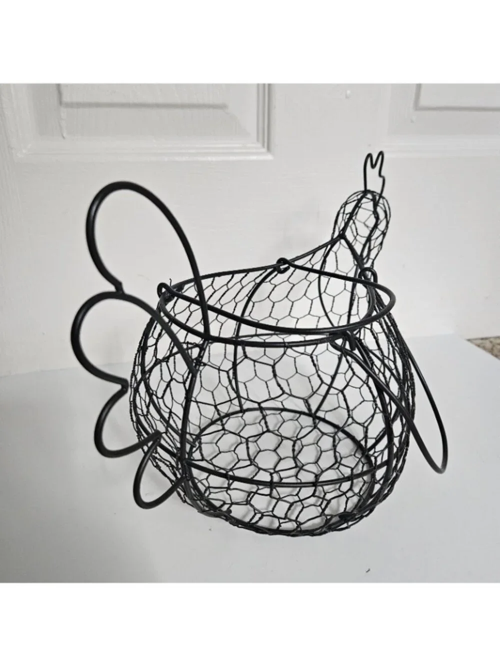 Vintage Chicken Shaped Black Wire Egg Basket With Handles Farm Country Decor